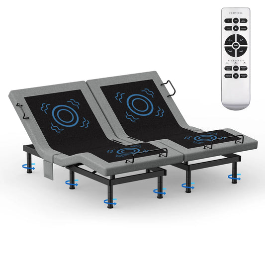 Twin Split King Size Adjustable Bed Base Frame with Massage Silent Double Motor with Wireless Remote Control Bedroom