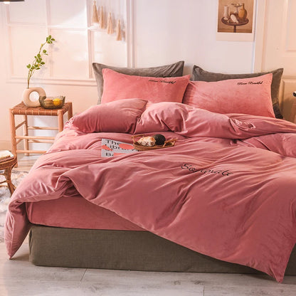 Winter warm milk velvet duvet cover 220x240 bedding set couple luxury double bed quilt cover twin full queen king size