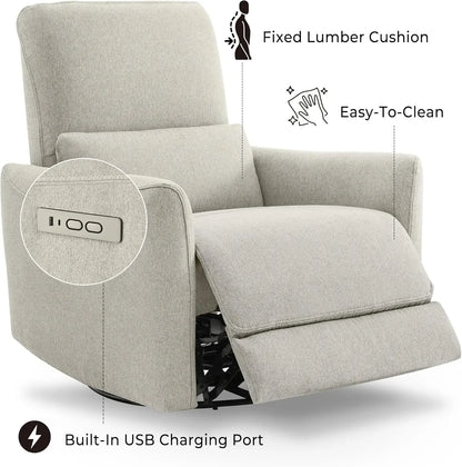 Power Recliner Chair Swivel Glider, FSC Certified Fabric Living Room Nursery Reclining Sofa Chair with Lumbar Support