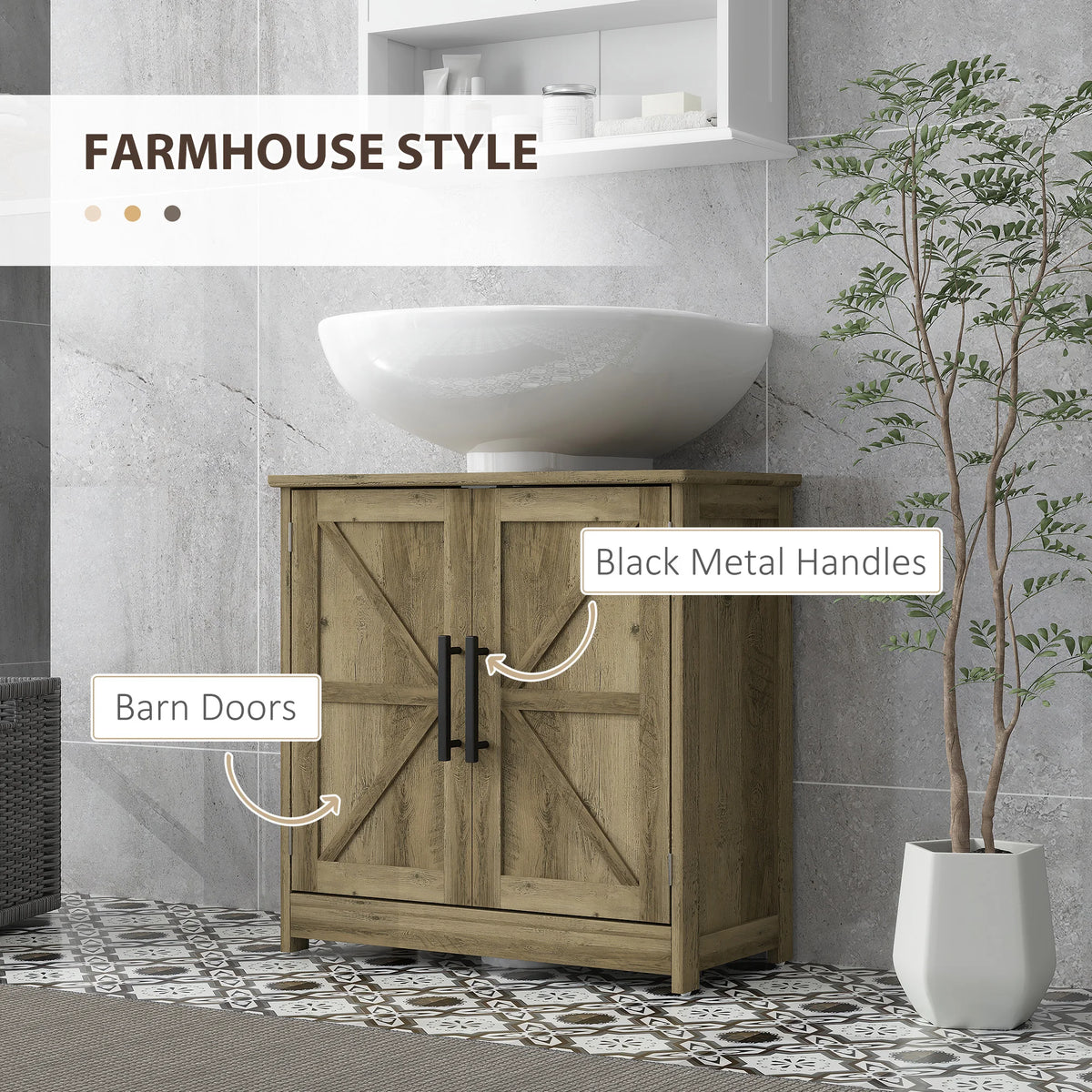 Pedestal Sink Storage Cabinet, Farmhouse Freestanding Bathroom Sink Cabinet with 2 Barn Doors and Adjustable Shelf, Distressed Light Gray