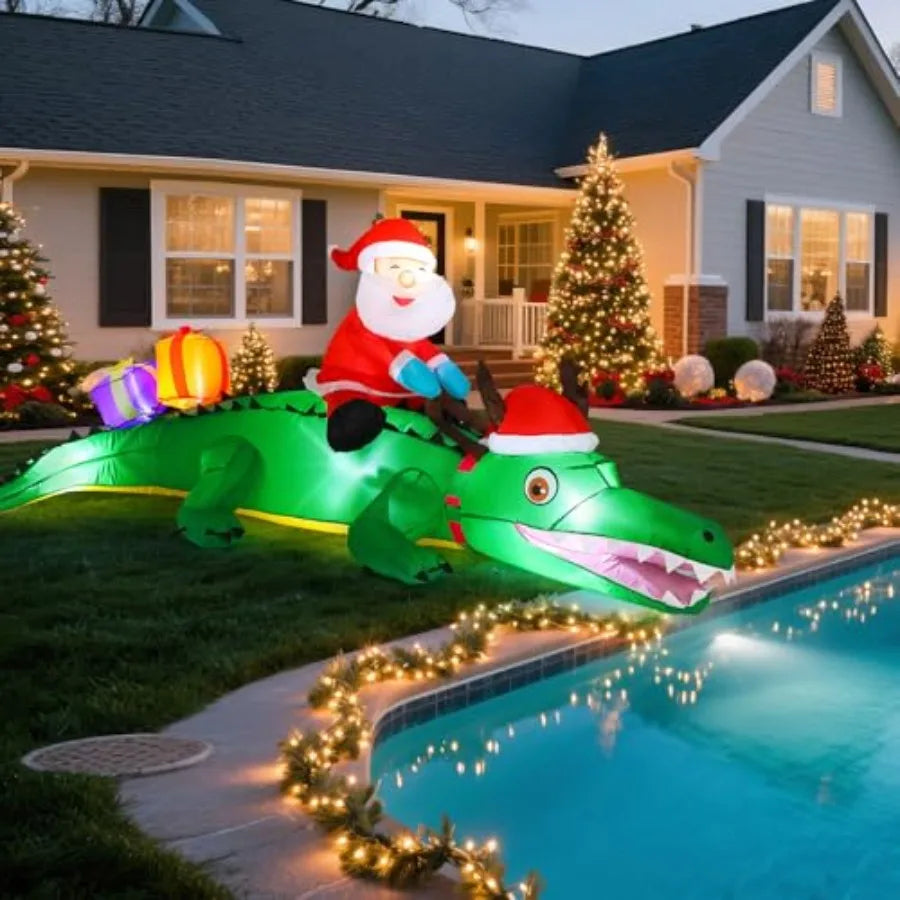 Shappy 6ft Large Inflatables Christmas Alligator Blow up Alligator LED Lighted  Decorations