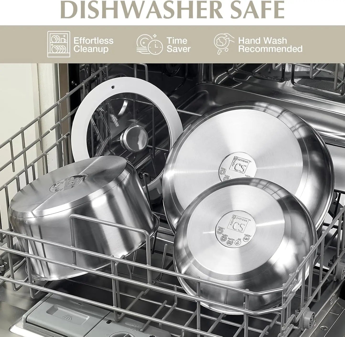 KOCH SYSTEME CS Stainless Steel Pots and Pans Set, 7 Piece Stainless Steel Cookware Set with Detachable Handle