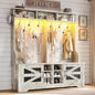 Hall Tree with Bench and Shoe Storage, 5-in-1 Entryway Bench with Coat Rack, 16 Shoe Cubbies & 12 Coat Hooks, Barn Door & Adjus