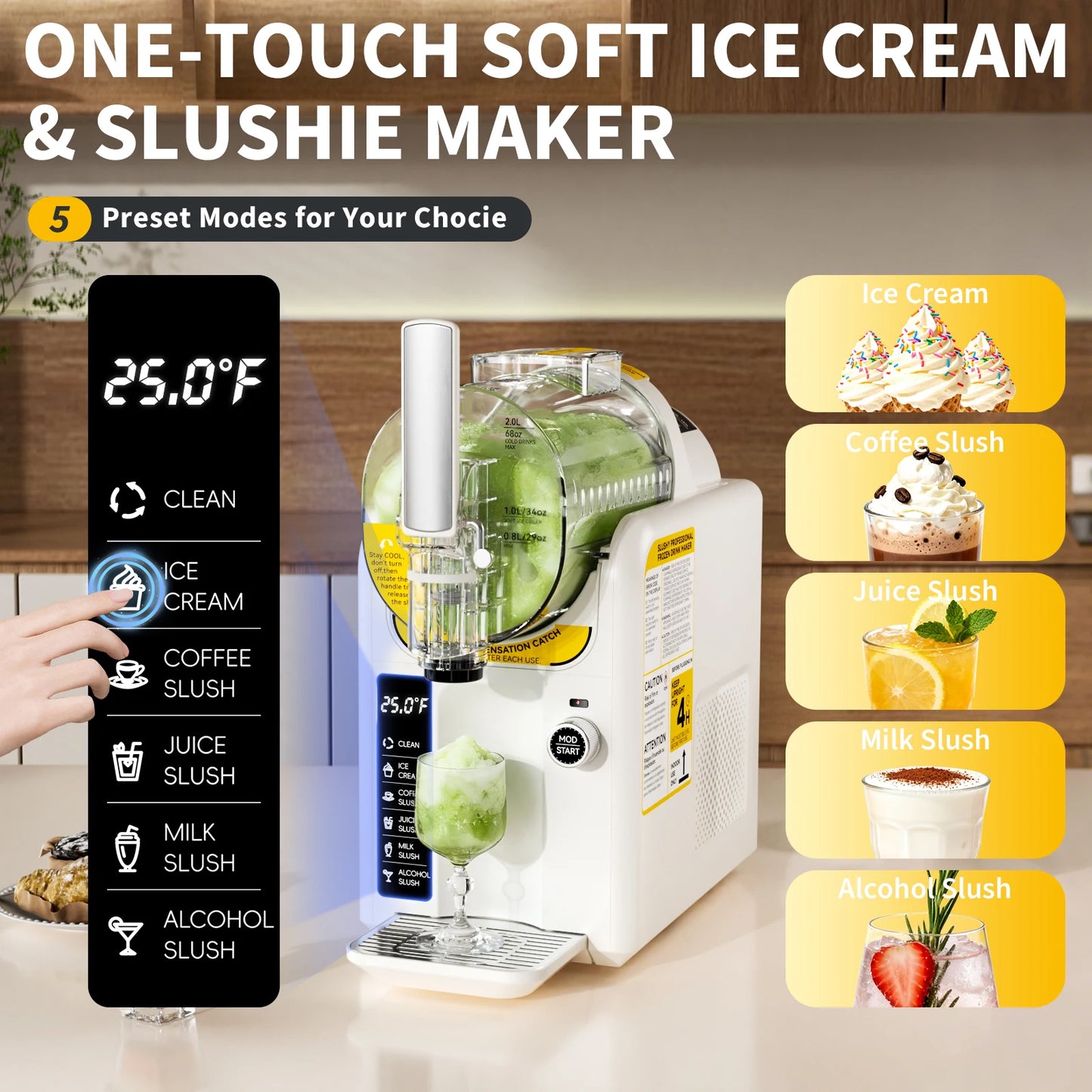 Ice Cream Machine Frozen Drink Maker, Slushie Machine for Home - Slushy Machine Maker No Ice Needed Self Cleaning, 5 Preset for Soft Serve Ice Cream, Slushie, Margarita, Frappés, Milkshake