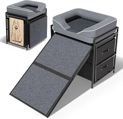 Dog Window Perch with Sofa for Dog&Cat，Dog Window Seat for Home Elevated Pet Bed，Indoor Pet Perch with Anti-Slip Ramp and Storag