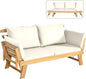 Convertible Acacia Wood Patio Couch Sofa Bed with Adjustable Armrest, Outdoor Daybed with Cushion & Pillows, Outside Folding Fu