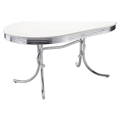 Modern Dining Table - 30" x 60", Chrome-Plated Metal Base, Oval Chrome Top in White Finish