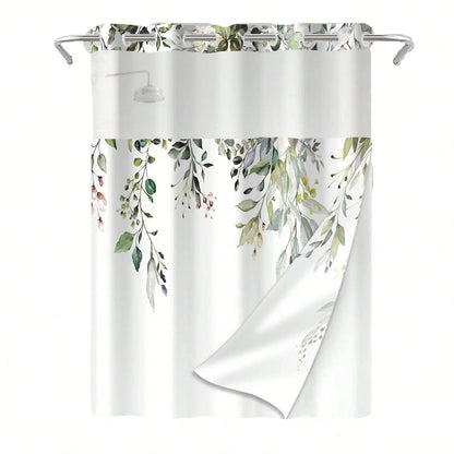 Plants Pattern No Hook Waterproof Shower Curtain, Removable