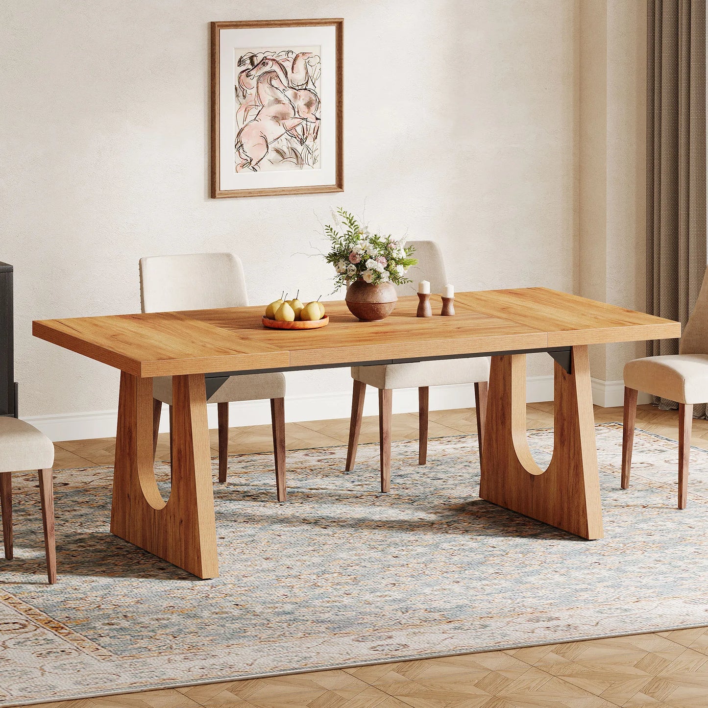 Tribesigns Large Dining Table for 6-8 People, 70.9-Inch Wood Rustic Rectangular Table with Black Wooden Legs