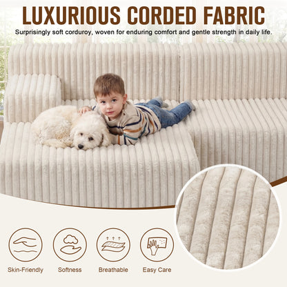 L-Shape Corduroy Sectional Sofa,Cloud-Like Couch,Boneless Couches, No Assembly Required,Deep Seat, for Living Room