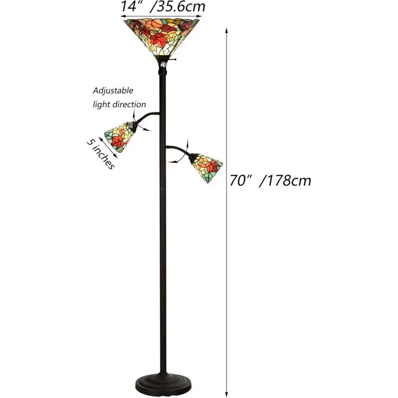 QWMaple Tree Leaves Tiffany Style Stained Glass Torchiere Floor Lamp with Sidelights 70-inches Tall
