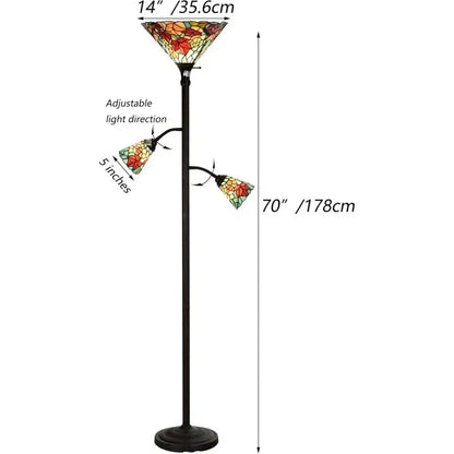 QWMaple Tree Leaves Tiffany Style Stained Glass Torchiere Floor Lamp with Sidelights 70-inches Tall