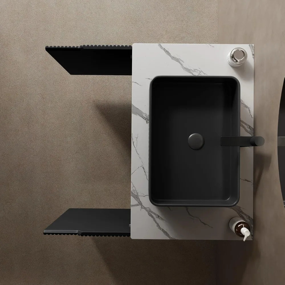 30" Black Bathroom Vanity with Ceramic Sink Combo, Freestanding Bathroom Storage Cabinet with 2 Soft Close Doors