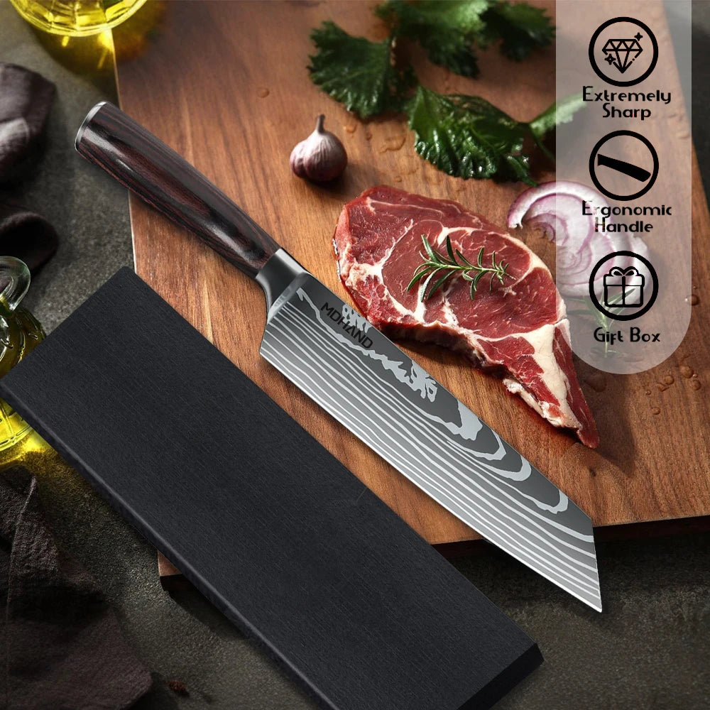 Utility Knife Ultra Sharp Japanese Stainless Steel Chef's Kitchen Cooking Tools Pakka Wood Handle Christmas Gift Box