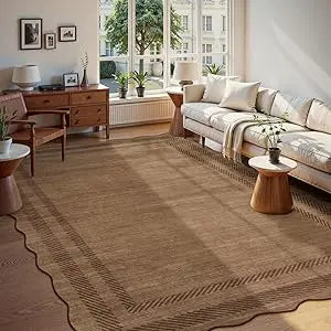 Scalloped Washable Rugs 8x10, Soft 8x10 Area Rugs for Living Room Bedroom, Modern Non-Slip Stain Resistance Large Ultra-Thin Th
