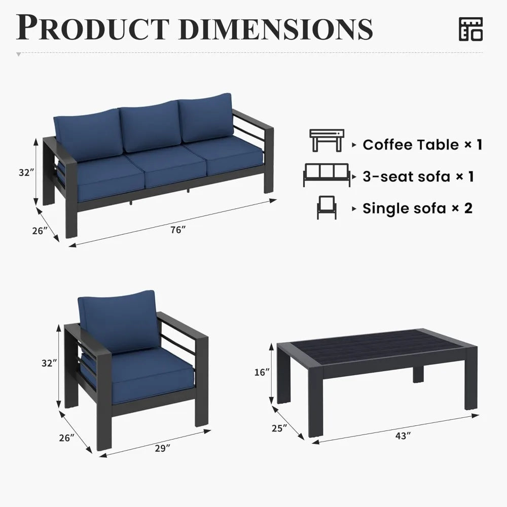 Patio Furniture Set, 6 Piece Metal Outdoor Furniture Set with Waterproof Covers for Backyard Garden