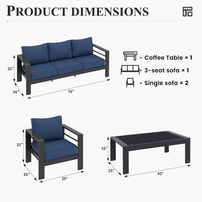 Patio Furniture Set, 6 Piece Metal Outdoor Furniture Set with Waterproof Covers for Backyard Garden