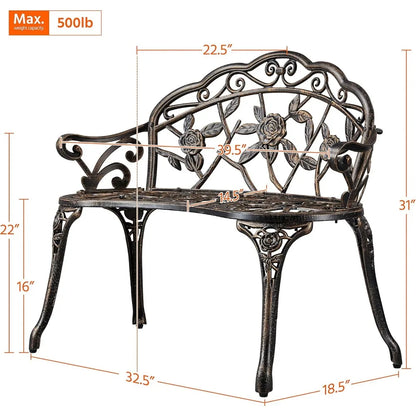 Patio Garden Bench Park Metal Rose Outdoor, Aluminium Vintage Antique