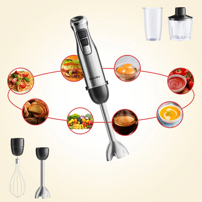 BioloMix 4 in 1 High Power 1200W Immersion Hand Stick Blender Mixer Includes Chopper and Smoothie Cup Stainless Steel Ice Blades