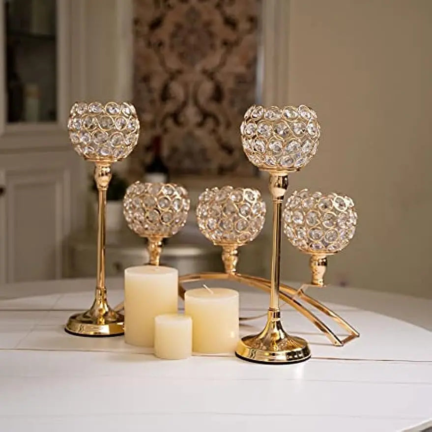 Gold Candle Holders for Table Centerpieces,Tealight Candlestick, Candelabra Stand, 3 Arms for dining room