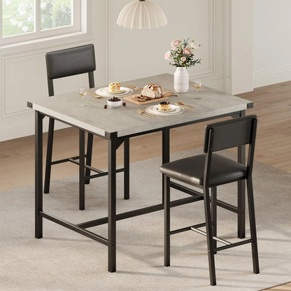 Dining Table Set for 2 w/Counter Height Table & 2 Upholstered Bar Stools, 3-Piece Kitchen Table Set with Footrest & Corner