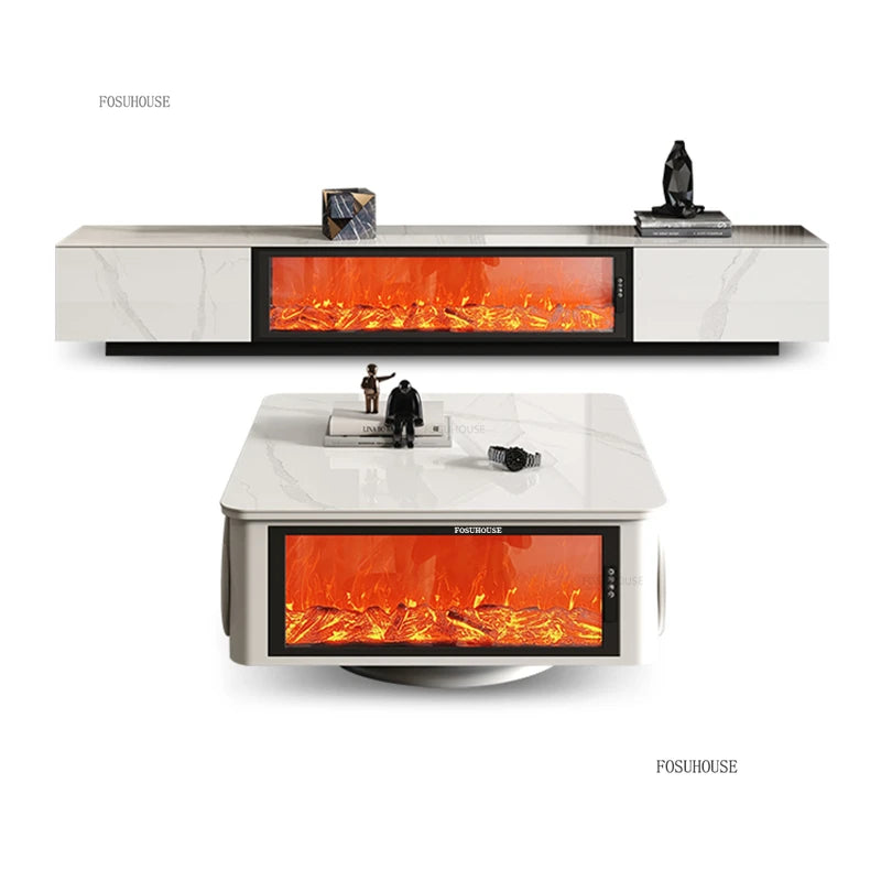 Luxury Simulated Flame European Fireplace Nordic Home Decor Designer Furniture Living Room Slate TV Cabinet Fireplace Integrated