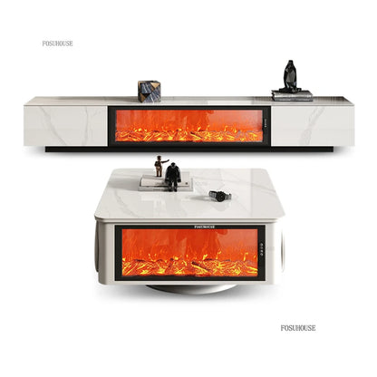 Luxury Simulated Flame European Fireplace Nordic Home Decor Designer Furniture Living Room Slate TV Cabinet Fireplace Integrated