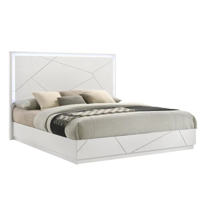 Queen 5-Piece Bedroom Set – Modern Design with Lacquer Finish, Geometric Accents, and LED Lighting