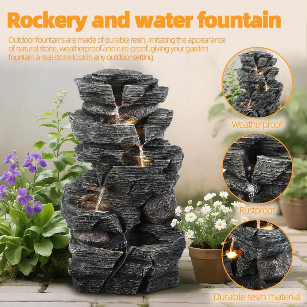 Waterfall-style Rock Water Feature Fountain, Garden Waterfall Decoration, Suitable For Courtyards, Porches, And Home Art Decor