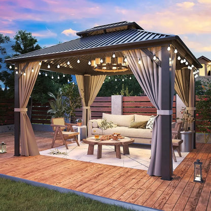 Aluminum Framed Hardtop Gazebo with Double Galvanized Steel Roof, Curtains, and Netting