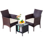 3-Piece Bistro Set Outdoor Patio Furniture Rattan Chairs Table Soft Cmats Tempered Glass Durable Comfortable Garden