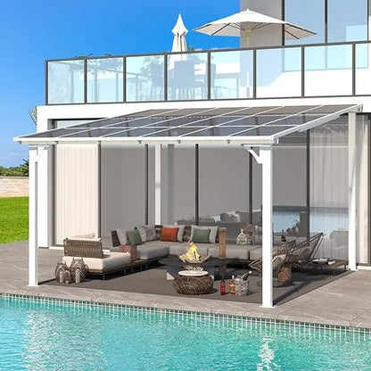 12' x 12' Gazebo Outdoor Pergola for Patio, Large Wall-Mounted Hard Top Lean to Metal Gazebo Shelter Pergolas