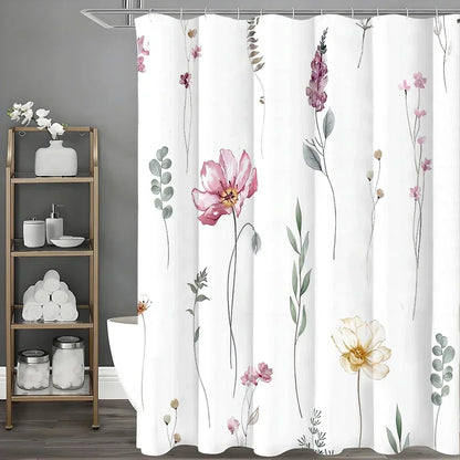 Watercolor Flower Shower Curtain, Bathroom Decorative Shower Curtain, Waterproof Shower Curtain with Hooks
