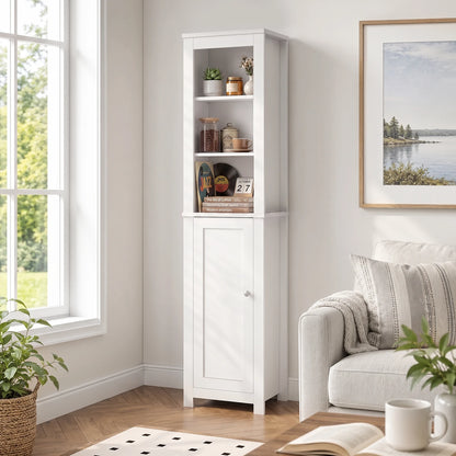 TinyNest Bathroom Storage Cabinet, 66.1 inch Tall Wood Floor Narrow Cabinet with Adjustable Shelves & Doors & Anti-Tip Design, Freestanding Toilet Closet Organizer for Bedroom, Living Room, Entryway, Kitchen