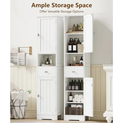 Tall Bathroom Storage Cabinet with 2 Doors 67" H Narrow Floor Cabinet with Adjustable Shelves and Drawer Anti-Tip Design 11.8 x