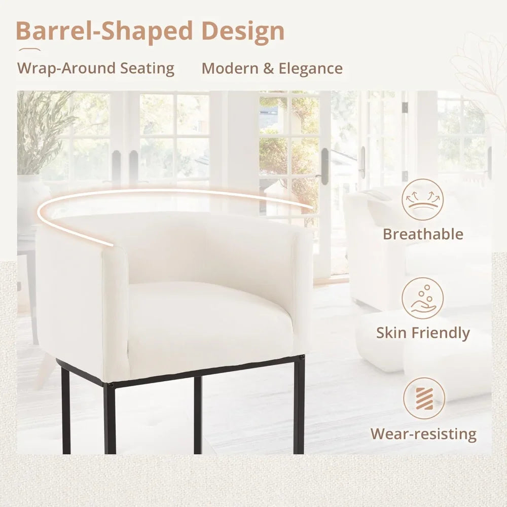 Counter Height Bar Stools Set of 2, Modern Barrel Counter Stools with Backrest and Arms