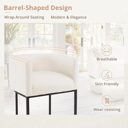 Counter Height Bar Stools Set of 2, Modern Barrel Counter Stools with Backrest and Arms