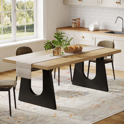 Tribesigns Large Dining Table for 6-8 People, 70.9-Inch Wood Rustic Rectangular Table with Black Wooden Legs