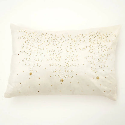 100% Polyester Ivory Lumber Pillow with Embroidery & Bead Work – Soft & Stylish Accent-24X16