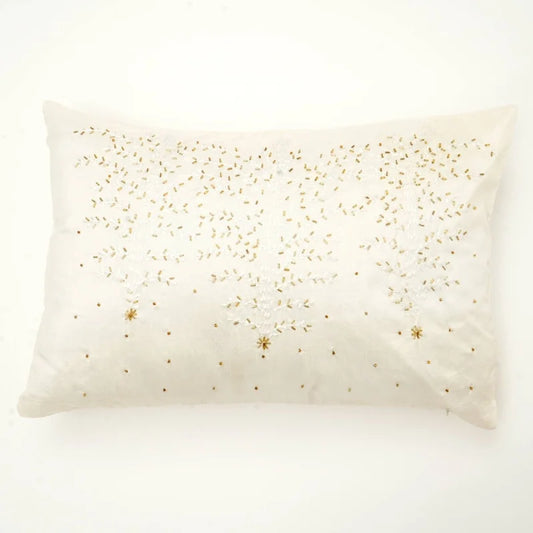 100% Polyester Ivory Lumber Pillow with Embroidery & Bead Work – Soft & Stylish Accent-24X16