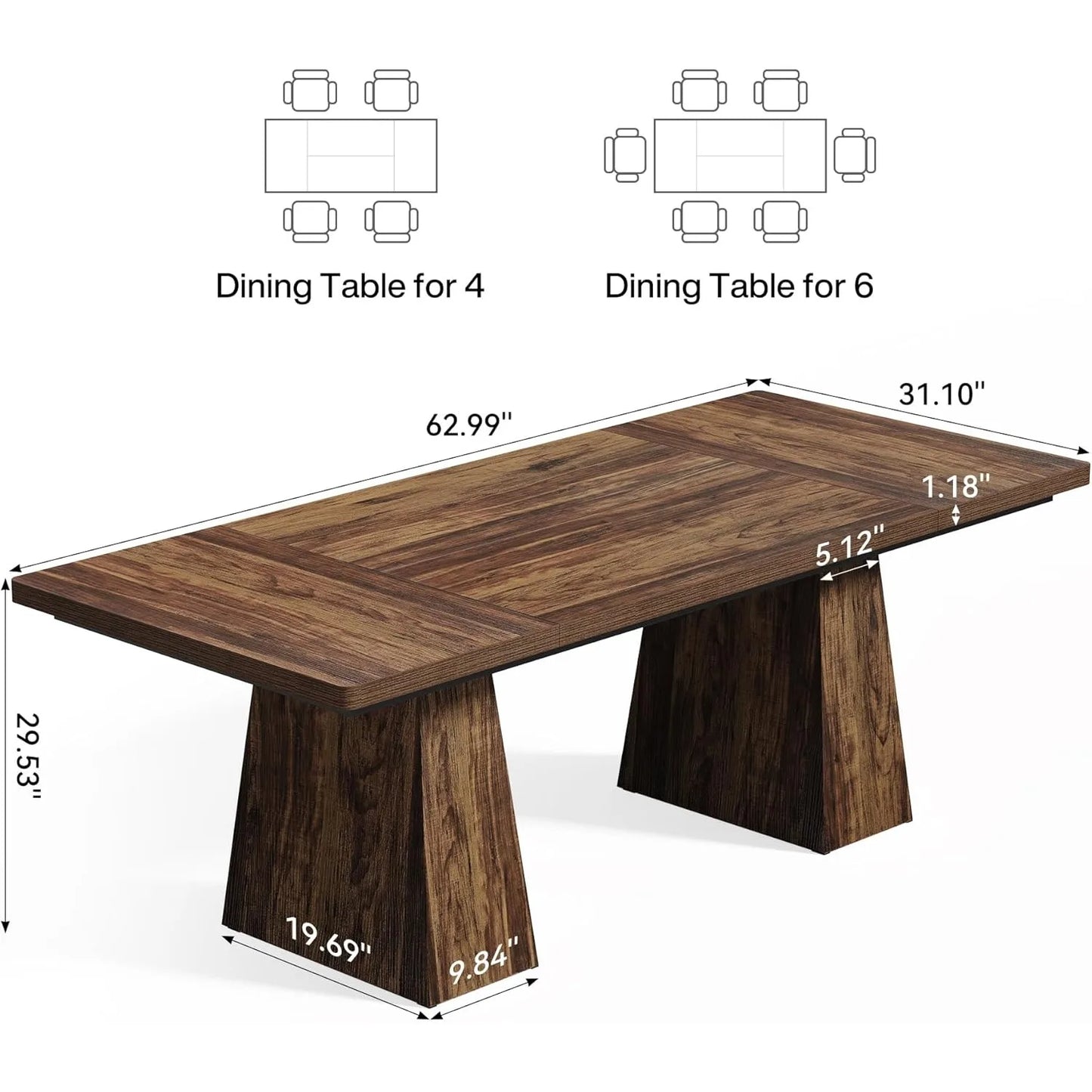 Dining Table for 6 People,Rectangle Table with Heavy Duty Legs, Modern Dining Table for Kitchen, Dining Room