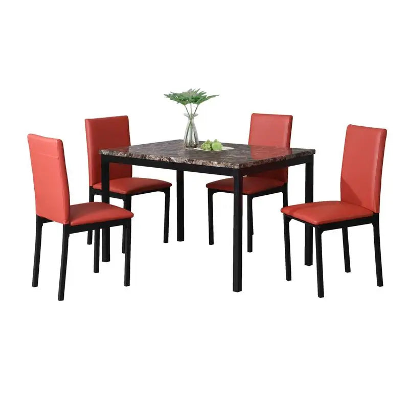 5-Pc Metal Dinette Set with Laminated Faux Marble Top, Red Finish