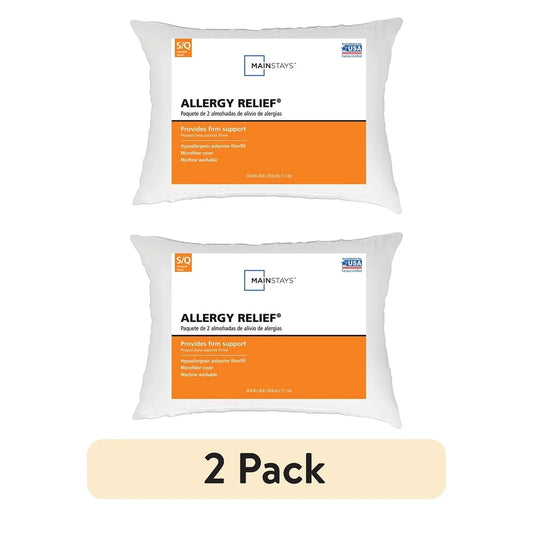 Allergy Relief Hypoallergenic Bed Pillows 2-Pack Standard Queen Firm Support Microfiber Cover Easy Care Machine Washable
