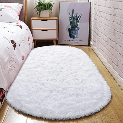 Oval Fluffy Ultra Soft Area Rugs for Bedroom Plush Shaggy Carpet for Kids Room Bedside, 2.6 x 5.3ft