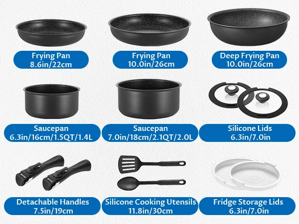 Induction Cookware Set 13 Pieces, Nonstick Pots and Pans Set with Removable Handles, for All Hobs, Stackable Design