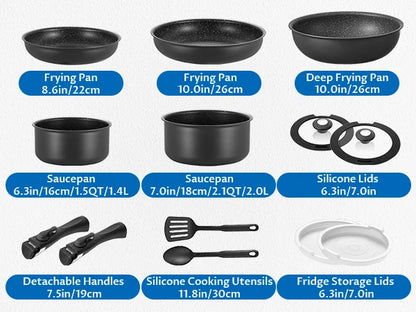 Induction Cookware Set 13 Pieces, Nonstick Pots and Pans Set with Removable Handles, for All Hobs, Stackable Design