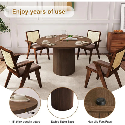 Round Dining Table for 4, Modern Farmhouse Kitchen Table, 47 Inch Small Circle Dining Tables with Wood Strip Base