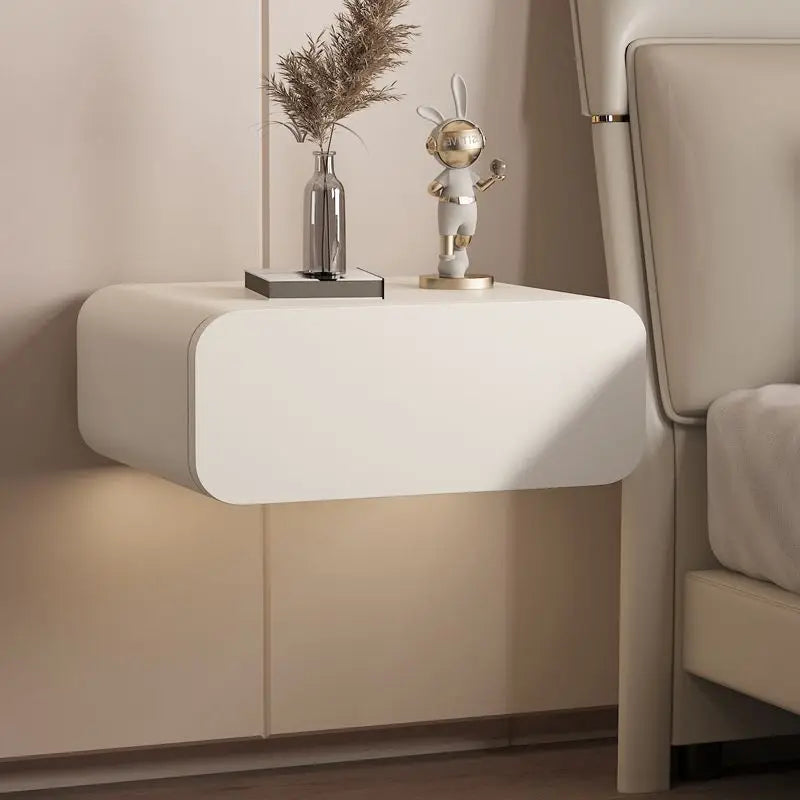 wood bedroom suspended bedside table drawers Interior comfortable floating Nightstand Table luxury home small spaces furniture
