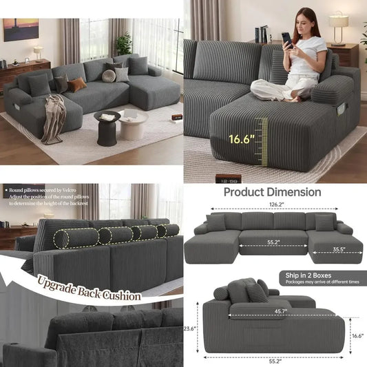 Modular Sectional Sofa, U-Shaped Cloud Couch with Memory Foam, Corduroy Sectionals for Living Room