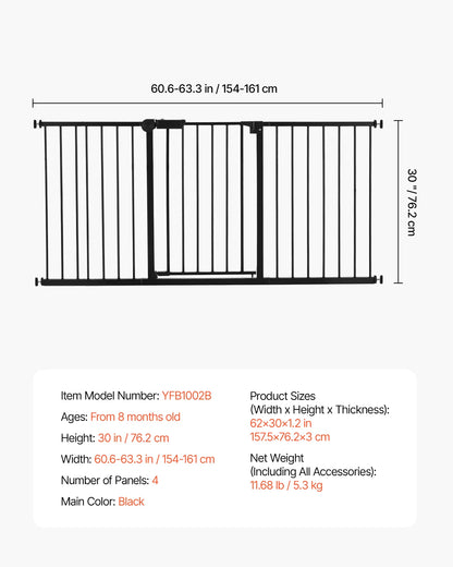 SucceBuy  Gate 28/30/36 Inches High Dog Gate Easy Step Walk Thru Child Pet Security Pressure Mount Kit Wall Cups Doorways